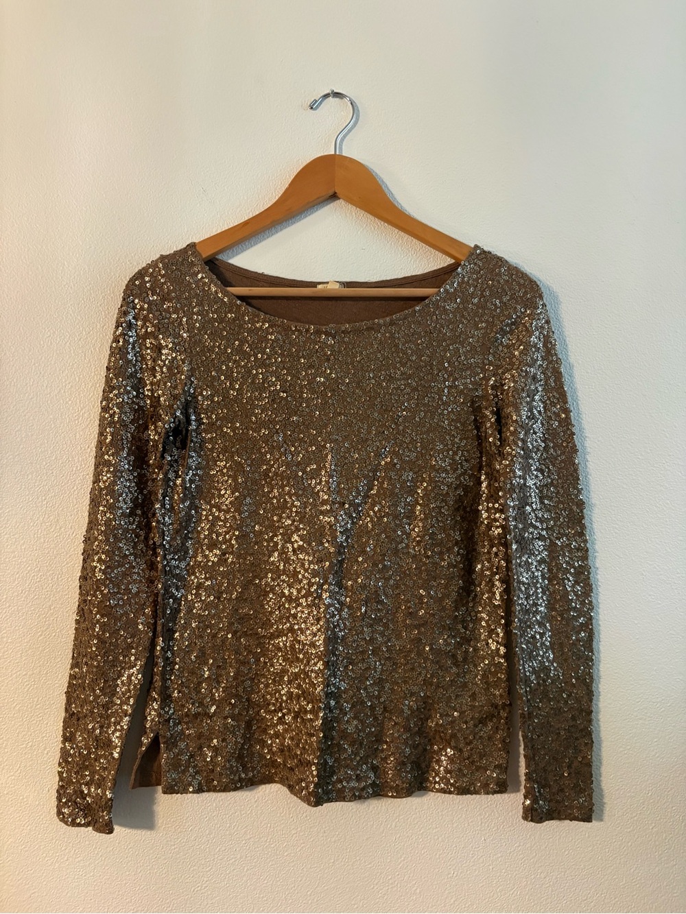 J. Crew Metallic Gold Sequin Long-Sleeve Top